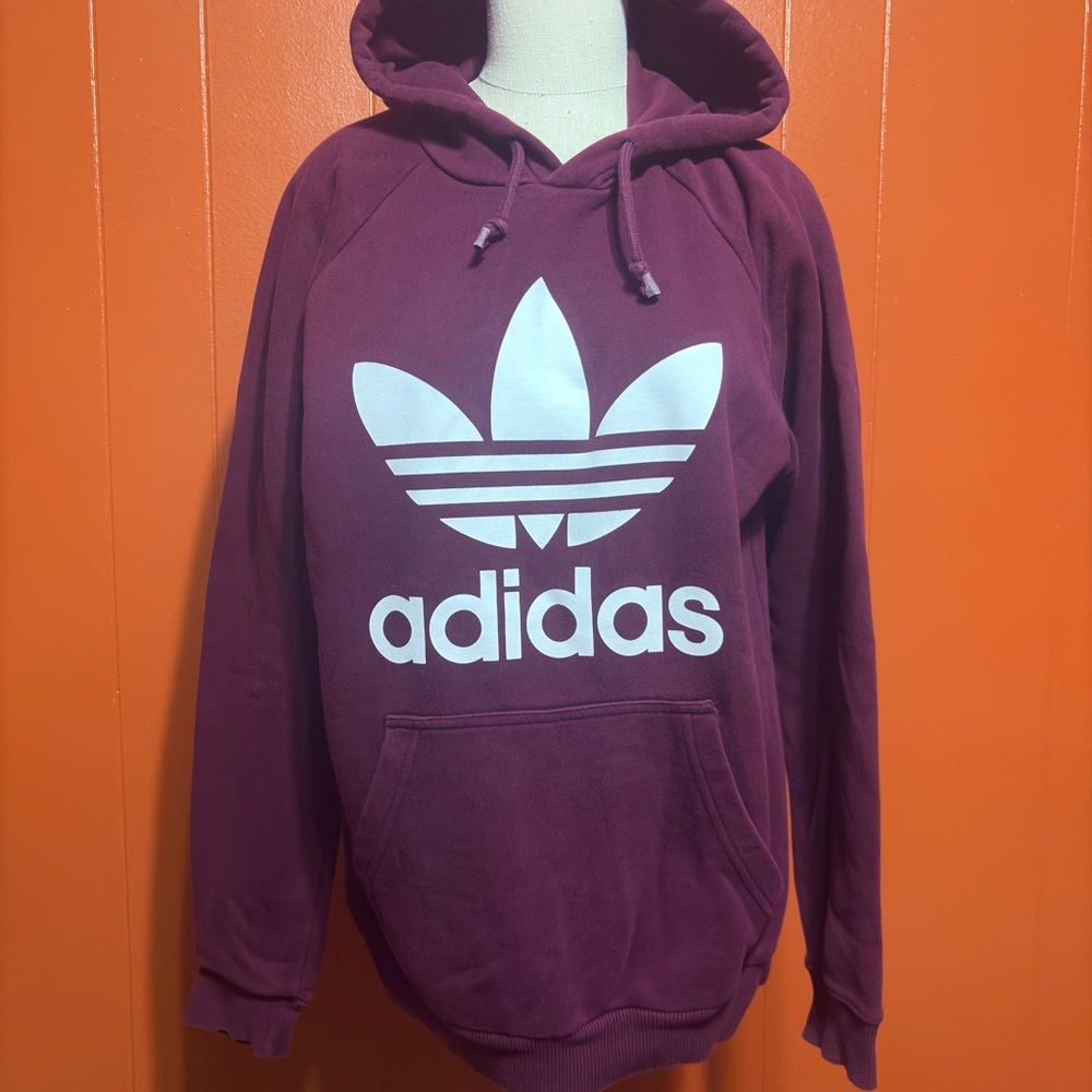 adidas Maroon Crewneck Hoodie with White Trefoil Sweatshirt